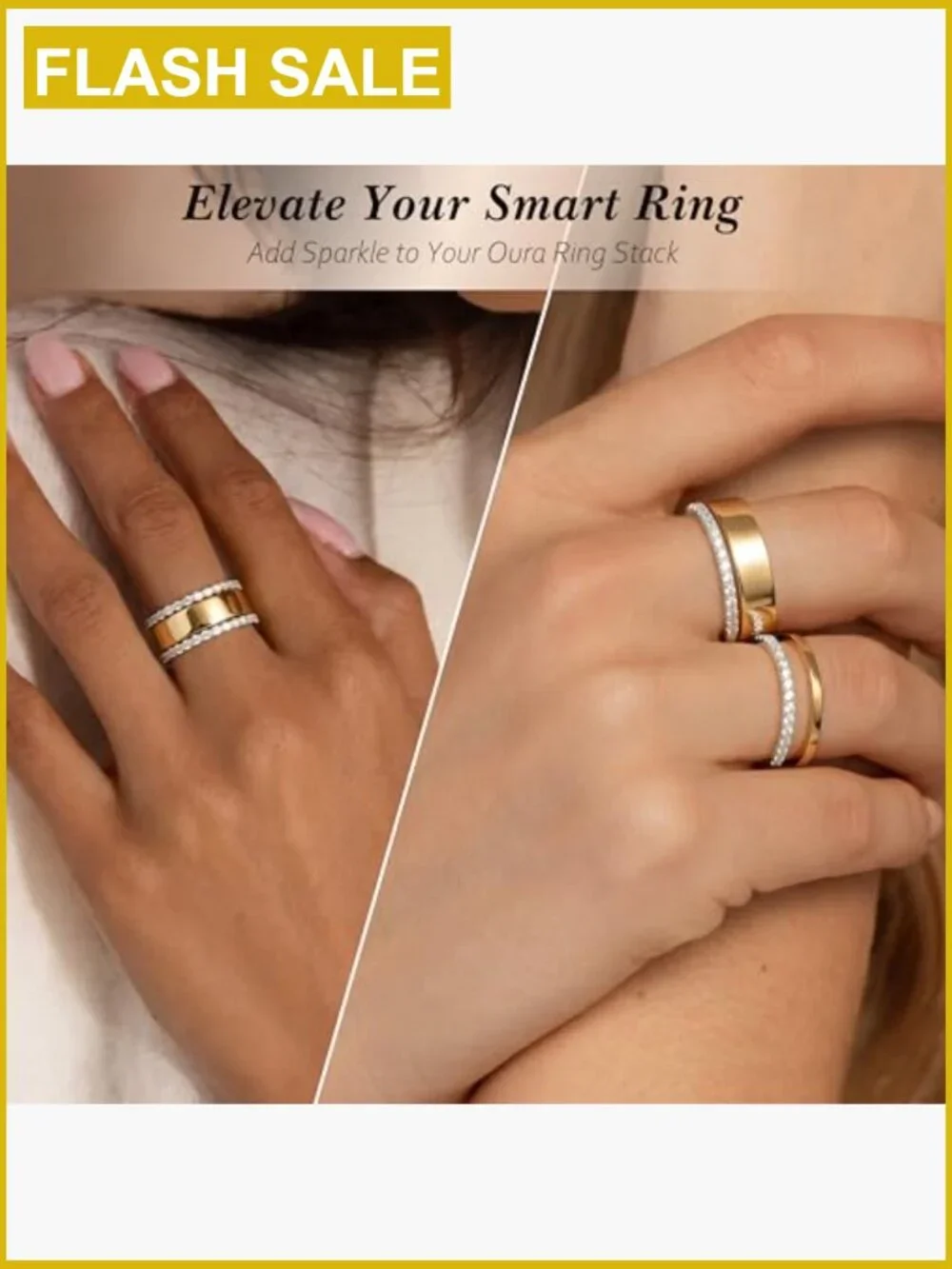 Stackable Ring Set Mixed Metal Eternity Band 14K Gold Silver Tone CZ Stacking